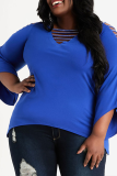 Blue Sexy Solid Hot Drill V Neck Plus Size 