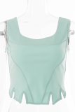 Green Sexy Solid Patchwork Square Collar Tops