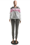Red Fashion Casual Patchwork Basic Hooded Collar Long Sleeve Two Pieces