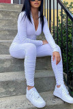 White Fashion Casual Solid Basic Zipper Collar Skinny Jumpsuits