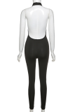 Pink Sexy Sportswear Solid Backless V Neck Skinny Jumpsuits