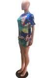 multicolor venetian Fashion Active Casual Print Straight Short Sleeve Two Pieces
