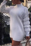 White Casual Solid Split Joint O Neck Wrapped Skirt Dresses