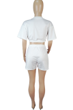 White Casual Solid Patchwork O Neck Short Sleeve Two Pieces