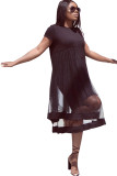 Black Sexy Fashion Cap Sleeve Short Sleeves O neck Step Skirt Knee-Length Club Dresses