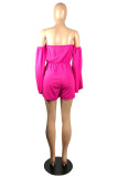 Rose Red Fashion Sexy Solid Hollowed Out Backless Off the Shoulder Regular Romper