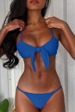 Red Sexy Solid Bandage Split Joint Swimwears