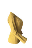 Yellow Notched Solid Pure Long Sleeve Outerwear