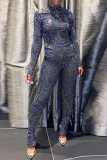 Multicolor Daily Print Sequins Half A Turtleneck Long Sleeve Two Pieces