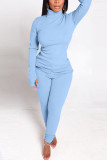 Grey Casual Solid Split Joint Slit O Neck Long Sleeve Two Pieces