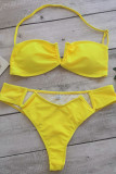 Yellow Sexy Solid Swimwears