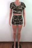 rose red Fashion adult England Ma'am Camouflage Two Piece Suits Straight Short Sleeve Two Pieces
