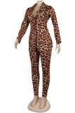 Multi-color Polyester Fashion adult Sexy Leopard Print Two Piece Suits Slim fit Patchwork Camouflage pencil Long