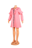 Pink Casual Solid Patchwork O Neck Cake Skirt Dresses