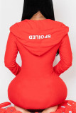 Red Casual Living Letter Embroidery Basic V Neck Skinny Jumpsuits
