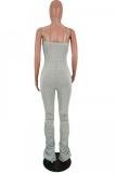 Grey Fashion Sexy Patchwork Solid Split Polyester Sleeveless Slip Jumpsuits