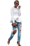 White O Neck Long Sleeve asymmetrical Solid Patchwork