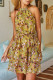 Yellow Fashion Street Print Patchwork O Neck Cake Skirt Dresses