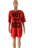 Red Fashion Sexy Street Letter Print Printing O Neck Plus Size Dresses