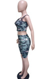 Camouflage Active Leopard Print Camouflage contrast color Straight Sleeveless Two Pieces