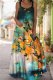 Green Sexy Casual Print Patchwork Square Collar Cake Skirt Dresses
