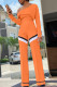 Orange Fashion Casual Striped Patchwork Oblique Collar Long Sleeve Two Pieces