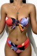 Fuchsia Sexy Print Embroidered Split Joint Swimwears