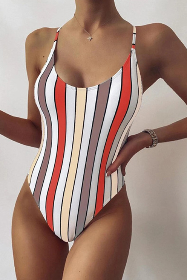 Beige Sexy Print Split Joint Swimwears