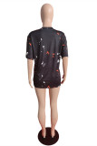 Yellow Fashion Casual Print Basic O Neck Short Sleeve T-shirt Dress