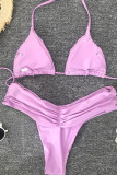 Purple Sexy Solid Backless Fold Swimwears