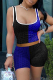 Grey Casual Sportswear Patchwork Basic U Neck Sleeveless Two Pieces
