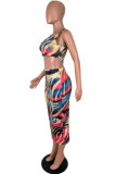 Multicolor Sexy Casual Print Basic U Neck Sleeveless Two Pieces