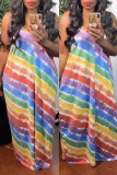 Colour Fashion Sexy Print Backless Spaghetti Strap Sleeveless Dress