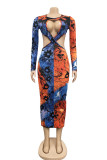 Rose Red Sexy Geometric Backless O Neck Wrapped Skirt Dresses