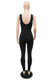 Black Fashion Casual Solid Fold U Neck Skinny Jumpsuits