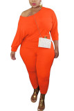 Orange Fashion Sexy Adult Ma'am Cotton Solid Two Piece Suits Stitching O Neck Plus Size