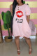 Pink England Short Sleeves O neck Straight Knee-Length Print Character lip Dresses