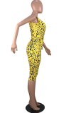 Yellow Sexy Print Bandage Patchwork V Neck Skinny Rompers