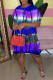Blue Fashion Casual Print Basic O Neck Short Sleeve Dress