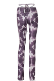Purple Street Print Patchwork Straight Mid Waist Straight Bottoms