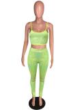 Light Green Polyester Sexy Fashion Two Piece Suits Slim fit crop top Solid Skinny Two-piece Pants Set