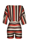 Deep Red Sexy Print Oblique Collar Long Sleeve Two Pieces
