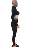 Black Casual Solid Patchwork Turtleneck Long Sleeve Two Pieces