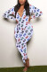 Multicolor Casual Living Print Basic V Neck Regular Jumpsuits