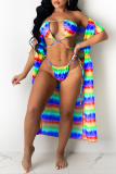 Pink Sexy Print Hollowed Out Patchwork Swimwears