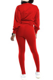 Red Fashion Active adult Ma'am Solid Two Piece Suits pencil Long Sleeve Two Pieces