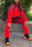 Red Casual Print Tie-dye O Neck Long Sleeve Two Pieces