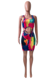 Pink Sexy Print Hollowed Out U Neck Pencil Skirt Dresses