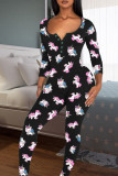Red Fashion Sexy Print O Neck Regular Jumpsuits