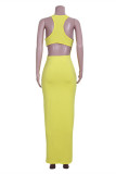 Yellow Fashion Sexy Solid Hollowed Out O Neck Sleeveless Dress